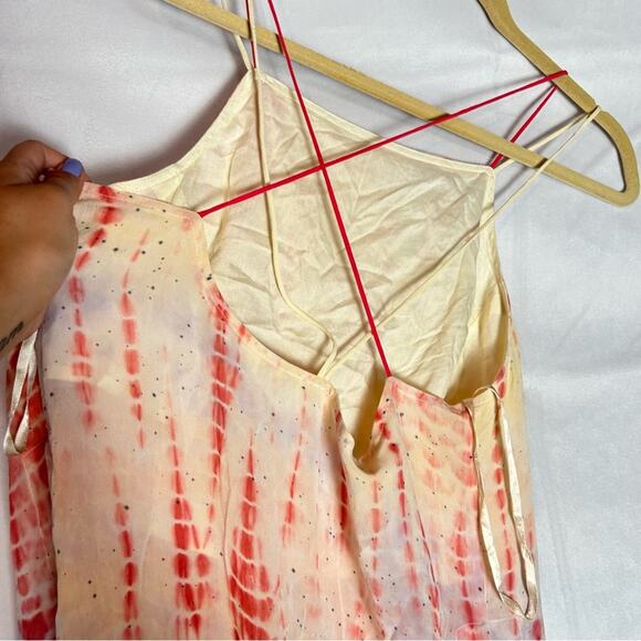 Free People Remember When Split Side Tie Dye Chiffon Ivory Long Top Dress Medium - Picture 7 of 10